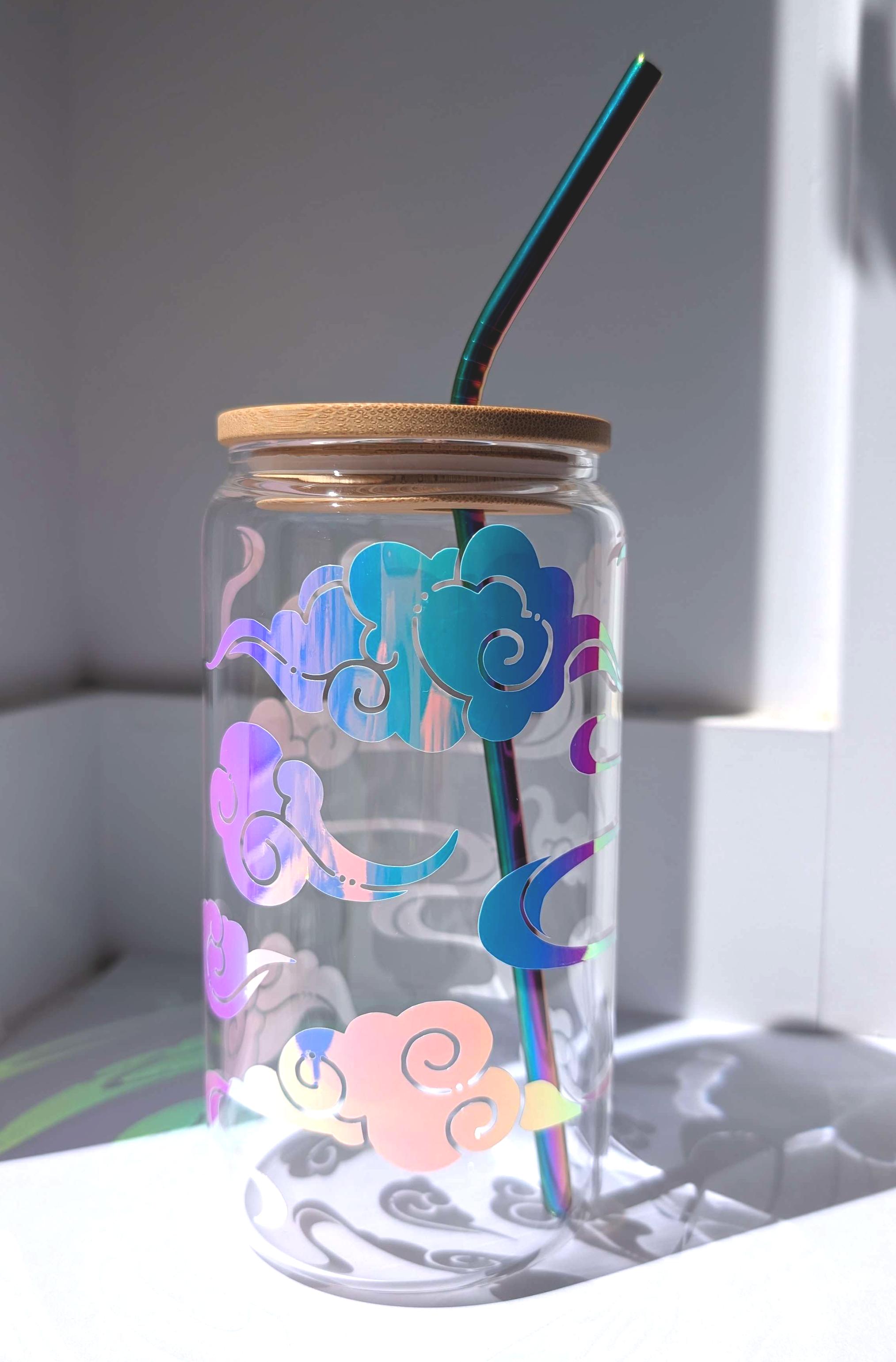 Cloud-9 Glass Tumbler with Bamboo Lid - 16oz | Skylit Studios