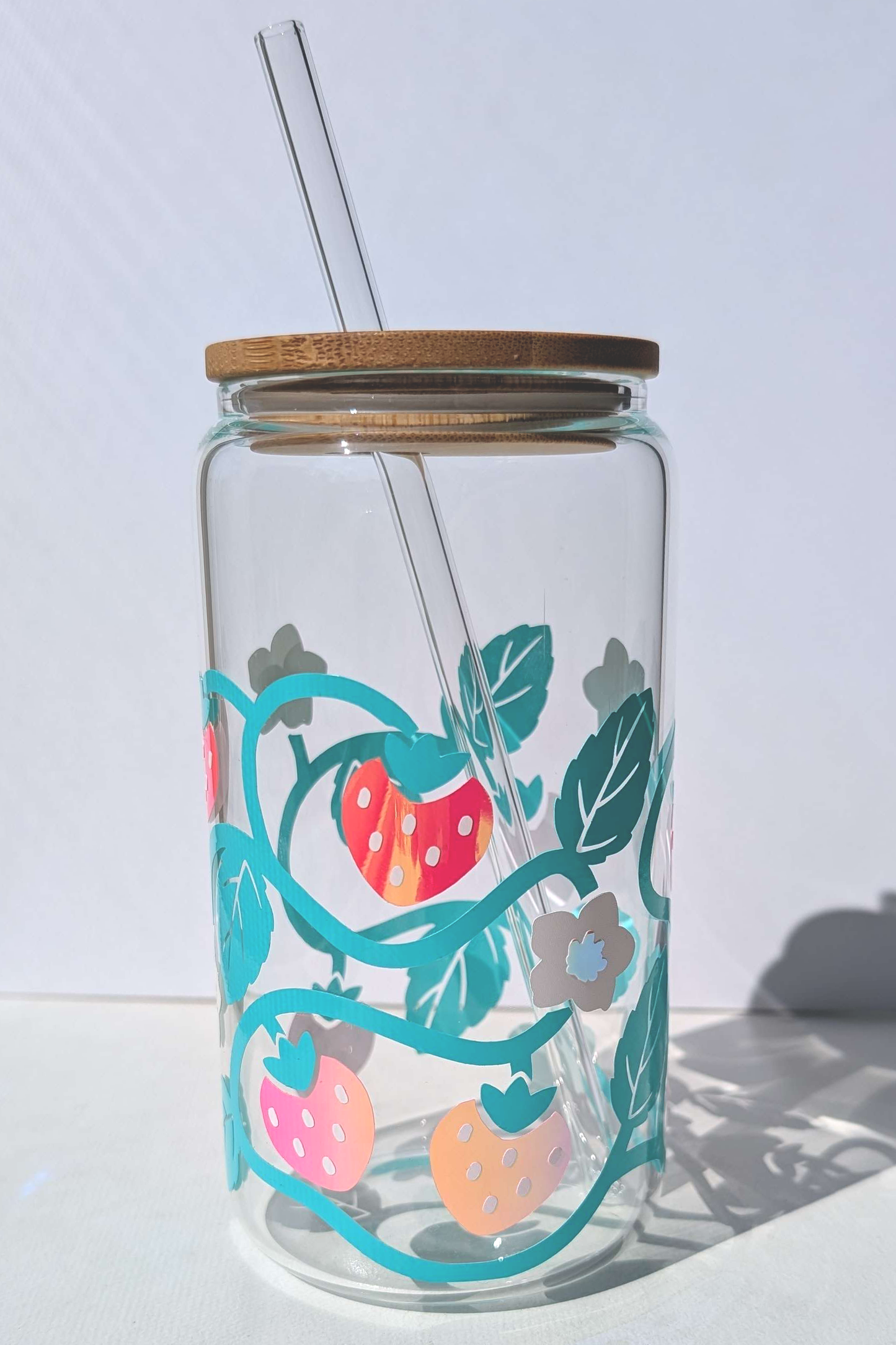 Teal Strawberry Bliss Glass Tumblers