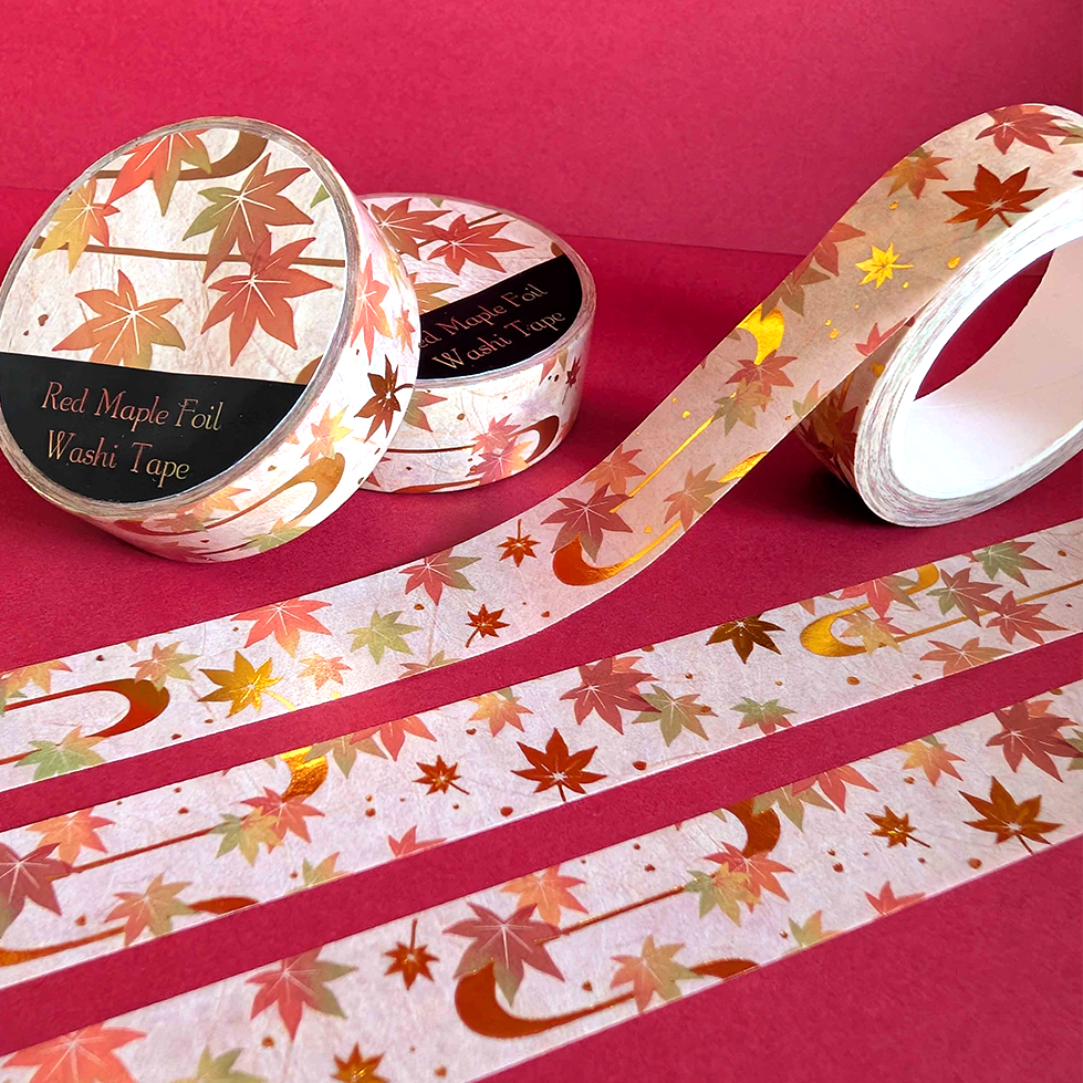 Red Maple Momiji Gold Foil Washi Tape