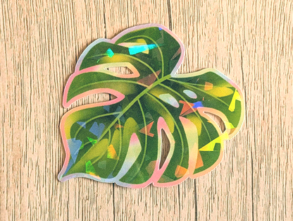 Holo Monstera Vinyl Waterproof Die Cut Sticker