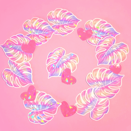 Holo Monstera Vinyl Waterproof Die Cut Sticker