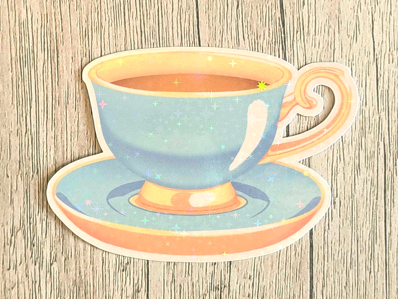 Holo Teacup Vinyl Waterproof Die Cut Sticker